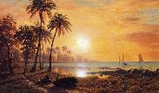 Albert Bierstadt Tropical Landscape with Fishing Boats in Bay oil painting on canvas